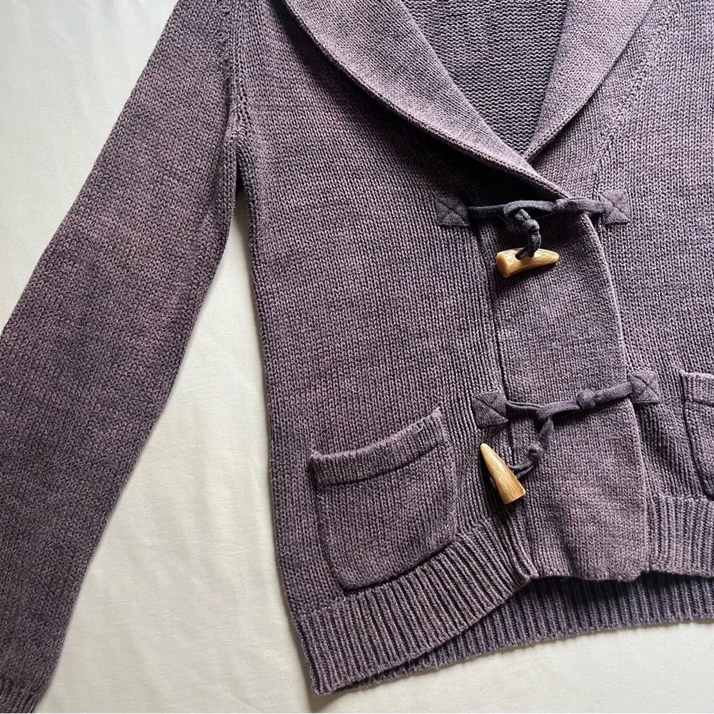 MARGARET O’LEARY plum pale purple chunky‎ knit toggle button up shawl cardigan